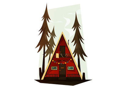 cabine cartoon cozy decor forest home house illustration natural nature outdoor pine red retro shadow style texture travel vector vintage wood