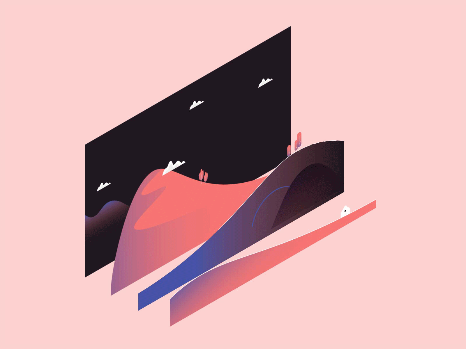 Landscape parallax - Exploded animation color design gradient illustration illustrator parallax vector wavey