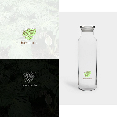 Homeberlin - Branding Logo (On Mockup) bottle brand brand identity branding illustration leaf line lineart logo logodesign minimalist onelineart simple