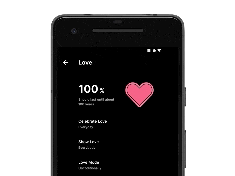 Love - Everyday Everybody Unconditionally 100 app charge charged dark dark mode dark ui design design app dribbble dribbbleweeklywarmup february heart love playoff rebound ui valentine weekly warm up years