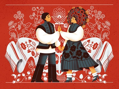 Ukrainian Wedding couple culture design design studio digital art digital illustration ethnic graphic design illustration illustrator love marriage national people romantic stand with ukraine traditions ukraine ukrainian wedding