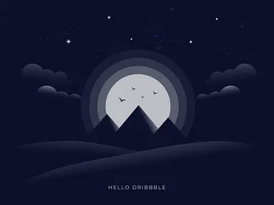 Hello Dribbble birds clouds debut debutshot desert egypt hello invitation invite moon pyramids sand sky stars