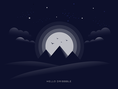 Hello Dribbble birds clouds debut debutshot desert egypt hello invitation invite moon pyramids sand sky stars