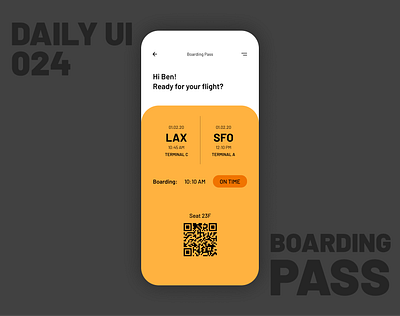 024_Boarding Pass airline app design boarding pass button button design color daily 100 challenge dailyui flat flat ui ios iphone menu minimalist mobile design pass qr code scanner ui ux