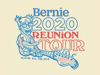 Bernie Reunion Tour 2020 2020calendar bernie sanders blue branding democrat election feel the bern fender illustration political campaign politics red reunion tour rock poster rock star sticker stratocaster tee shirt vote