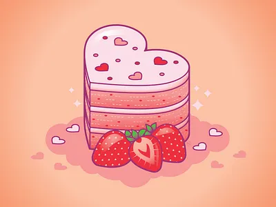 Strawberry Cake Love cake cute food isometric love strawberry valentines day vector weekly warm up weeklywarmup