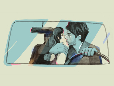 Love is in the air - #dribbbleweeklywarmup art car couple dribbbleweeklywarmup illustration kiss love lovers valentines valentines day watercolour