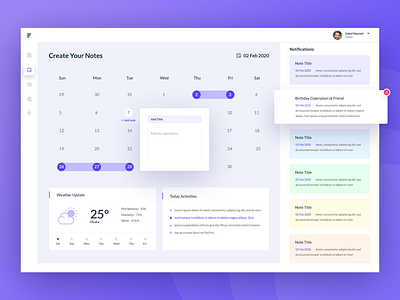 NoteTime Dashboard Design - Calendar admin app banner calendar calendar design dashboard icon illustration template time ui ux web