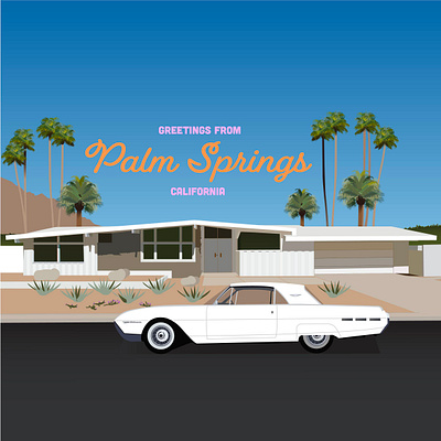 Palm Springs Square adobe illustrator architecture california classic cars coachella desert ford ford thunderbird illustration illustrator mid century modern palm springs palm tree postcard thunderbird travel vacation vintage visit palm springs