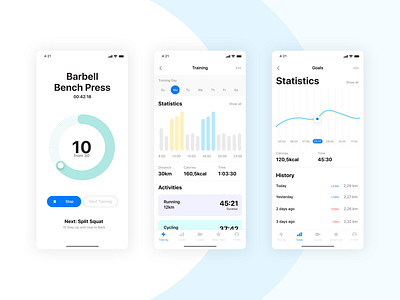 Fitness app activities exercise fitness graphs ios mobile timeline training ui ux