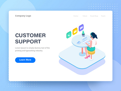 Flat Design Isometric Customer Support 3d chat clean customer design desk digital flat future girl headphone illustration isometric message mobile talk technology vector web