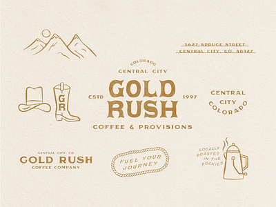 Gold Rush americana branding coffee colorado cowboy distressed illustration industrial logo mountains rustic vintage western