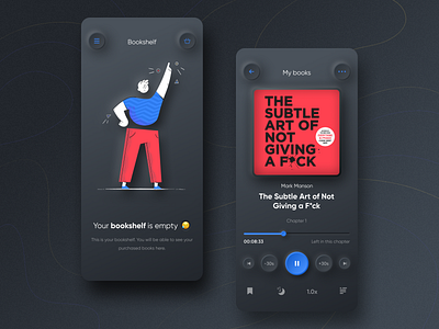 Audiobook App - Neumorphism style app audio player audiobook blue book bookshelf colors design designer illustration neumorphism pink play player style typography ui ux