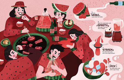 Watermelon Soju Infographics design humans illustration infographics lettering pink soju typography watermelon