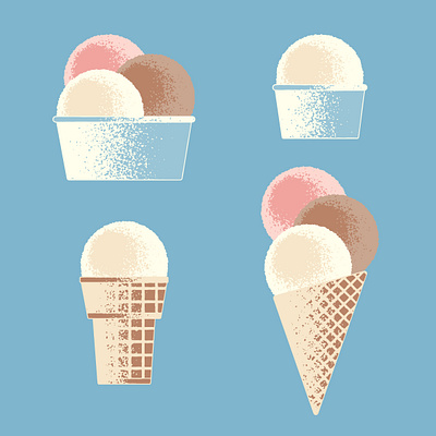 Ice cream adobe blue chocolate cone creamy cup grain ice cream icecream illustration illustrator pastel pink scoop texture vector waffle cone