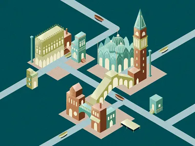 Venice buildings city illustration isometric perspective venice water