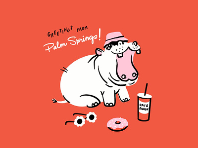 Greetings from Palm Springs! 🌞🦛🌴 design doodle funny hippo illo illustration lol palm springs postcard sketch