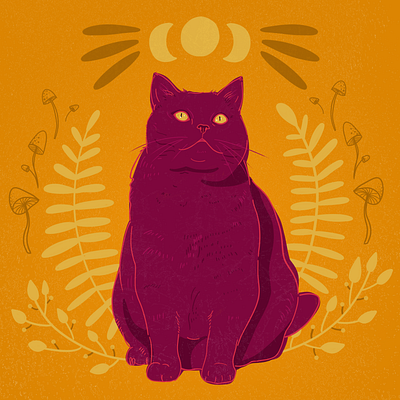 Mystical Cat - Illustration animals botanicals cat celestial digital illustration illustration art kitty luna mushrooms mystical psychadelic witchy