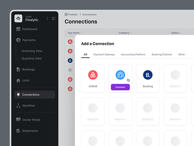 Add Connection add connection clean dashboard data heavy design dialog finance fintory light ui modal modern popup ui ui elements user interface ux web ui