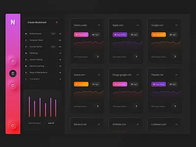 Neu Metal Desktop app black cms dark flat interface neon neumorphic neumorphism new orange pink ui