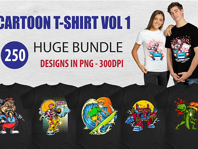 250 Cartoon Tshirt Design bundle