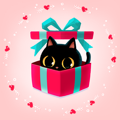 Be My Valentine😻🌹💌 blackcat cat catlover characterdesign cute emoji emoticon gift giftbox mojitok stickers stickers for imessage surprise valentinesgift