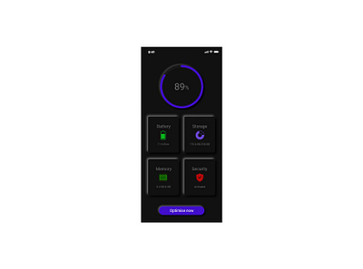 Neumorph / Skeuomorph Device manager (dark mode) app design battery dark mode dark ui device manager memory neumorphism optimize security skeuomorph storage trending ui uxdesign