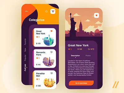 Travel App Design Concept app categories concept design figma illustration mobile new york product purrweb recommended tourism travel trip ui ux