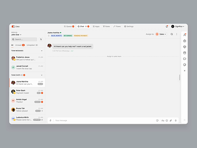 Zoko. Talking business. chat clean icons interface marketing panel platform sales sidebar significa ui ux web app web design whatsapp