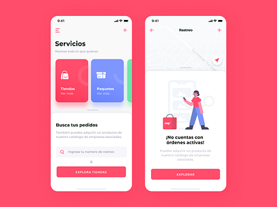 Tracking App app design illustration map mobile modal package red ui ux vector