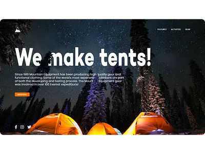 Mountain gear Website design camp campfire camping forest gear mountain night sky tent tourism typogaphy ui ux web web design website design
