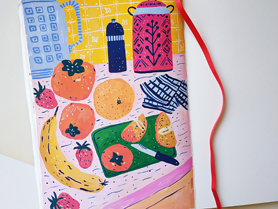 Fruit salad art cooking drawing fruits gouache illustration kitchen painting patterns