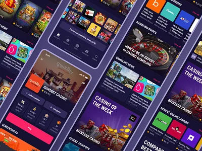 CasinoGuide app. Main screens app casino dark design figma gambling game layout mobile mobile app slot slot machine ui ui design ui ux ux ux design