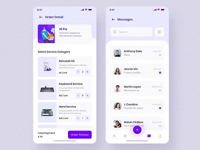 Hi - Social Service App UI KIT II after effects animation chat design illustration mobile motion motion design orders service app ui ui8 ux