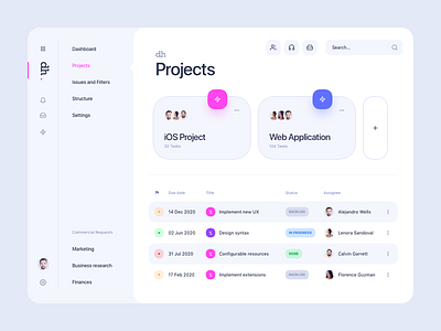 Project Management Application app application branding card clean dashboard design interface manager marketing minimal mobile navigation project manager projects table tasks ui ux