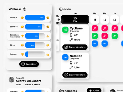 Triathlon App Dashboard 2020 trend clean dark theme dashboard design trend figma guide illustration light neomorphism shadows skeuo skeuomorph skeuomorphism sport app tracking app triathlon tracking ui trend user interfaces white