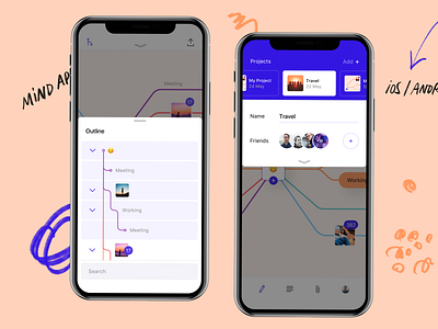 Mind App design flat clean simple ideas illustration interface ios mind map mobile mobile ios iphone notes outline planning ui ui ux ux