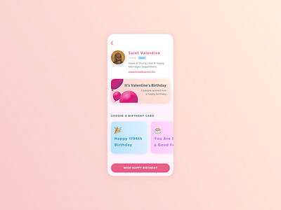 St. Valentine always gets left out on his birthday app balloons birthday dribbbleweeklywarmup figma interface love mobile procreate profile screen ui ux valentines