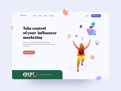 Influencer Web character clean creative custom illustration green happy header design header exploration headers illustration influencer landing landingpage orange typography ui web webdesign website websites