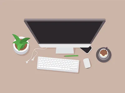 Workplace in office computer design flat illustration office place vector work