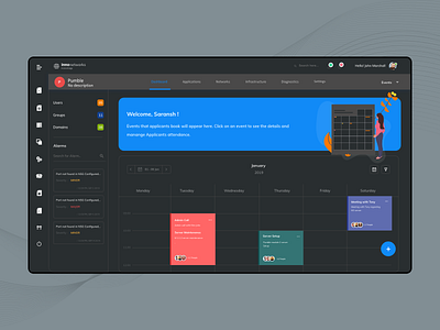 Dark Dashboard analytics black business calendar clean ui dark dashboard dashboard app design enterprise event graph night mode red ui ux white xd