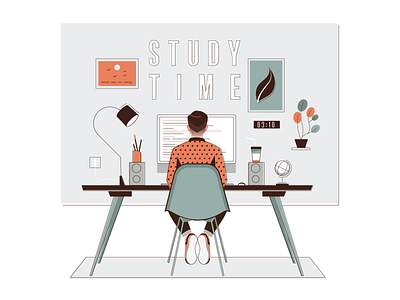 Workspace Illustration character design desk flat illustration illustrator study ui workspace