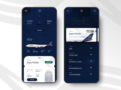 User Profile I Flight App I 006 app branding carousel design home icon logo mobile plane ticket typography ui