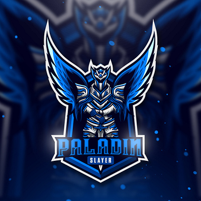 PALADING SLAYER LOGO angel esport esportlogo esports gamer logo gaming gaming logo illustration knight logo logo design mascot mascot character mascot design mascot logo paladin stream sword team logo wings