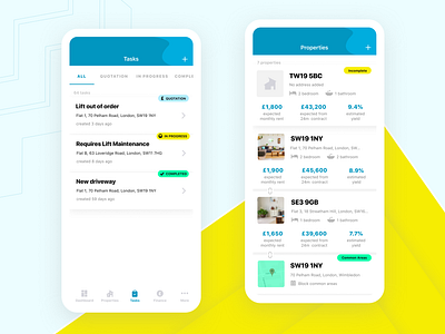 Property Management App Herddle - Tasks and Properties view branding digital product design mobile app mobile application mobile design mobile ui ui design uiux user experience ux uxui