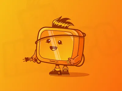 Happy PC colorful computer funny happy illustration kid live orange pc screen vector