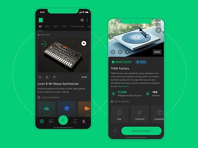 Kickstarter Mobile Concept - Light & Dark UI app clean dark design ios minimalistic mobile ui ux