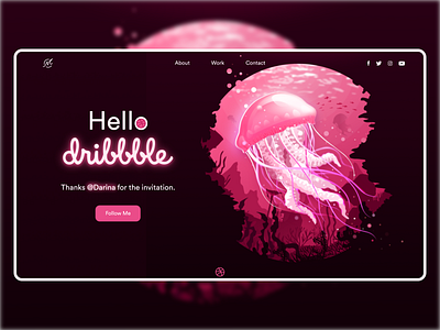 Hello Dribbble- Welcome adobe adobexd awesome design brown clean design hello dribbble illustration landingpage new octopus pink popular shot ui uiux ux webdesign website welcome page