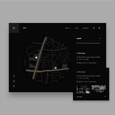 Dark mode Store locator branding dark mode dark ui design design app digital illustrator landingpage location page locator minimal photoshop responsive design sketch ui uiux ux web webdesign website