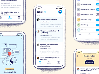 Vincent – Mobile App app app design articles designer feed frontend illustration inbox interface ios app design ios apps mobile app mobile ui news overview ui ui design vincent